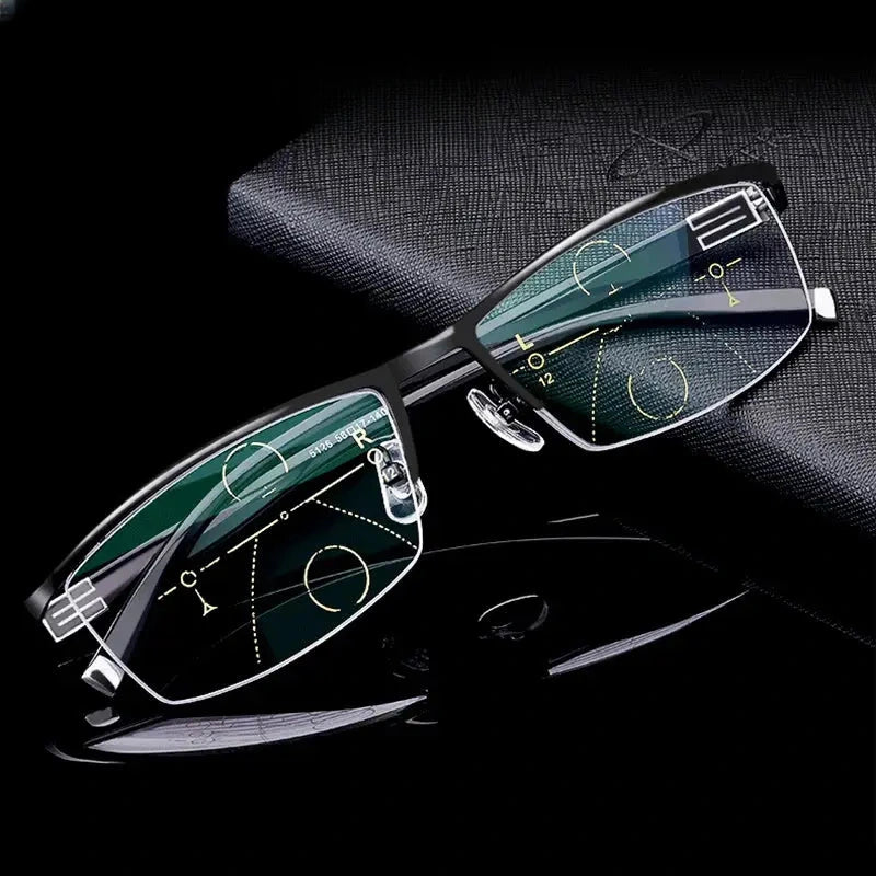 Unisex Square Semi-Rimless Alloy Reading Glasses 56170 — view 1 | Rx Spectacle
