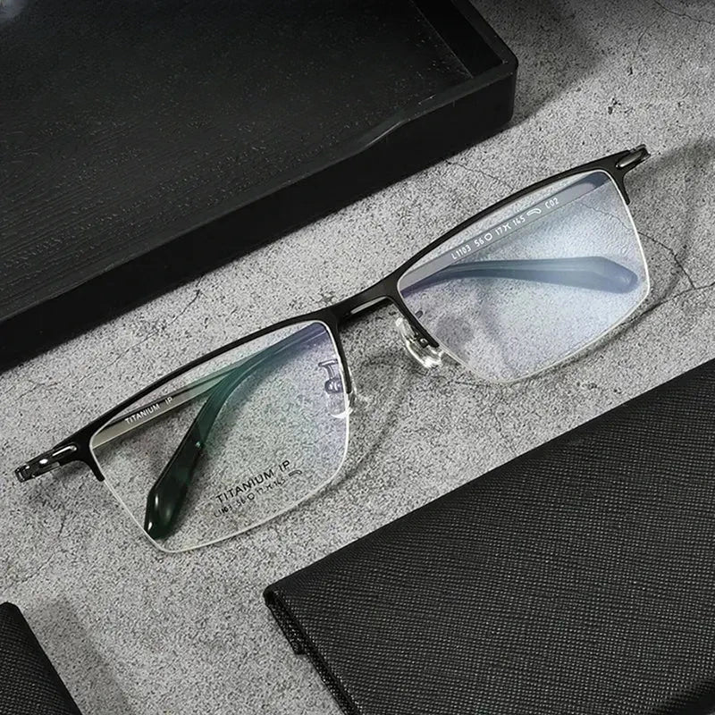 Unisex Square Semi-Rimless Titanium Oversized Prescription Glasses 11039 — view 1 | Rx Spectacle