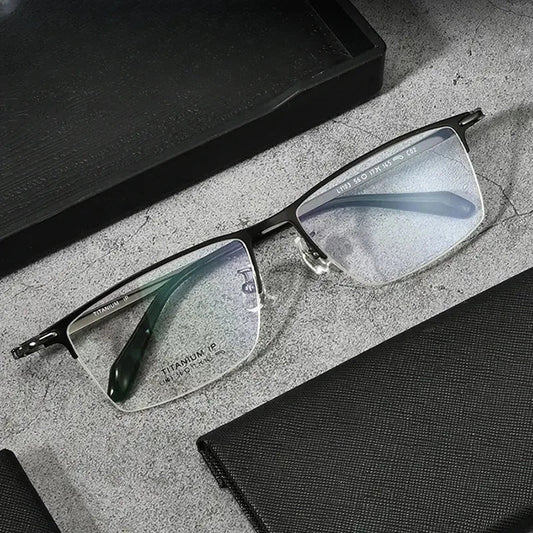 Unisex Square Semi-Rimless Titanium Oversized Prescription Glasses 11039 — view 1 | Rx Spectacle