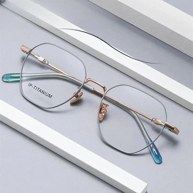 Unisex Polygon Full Rim Titanium Flat Top Prescription Glasses 61010 — view 1 | Rx Spectacle