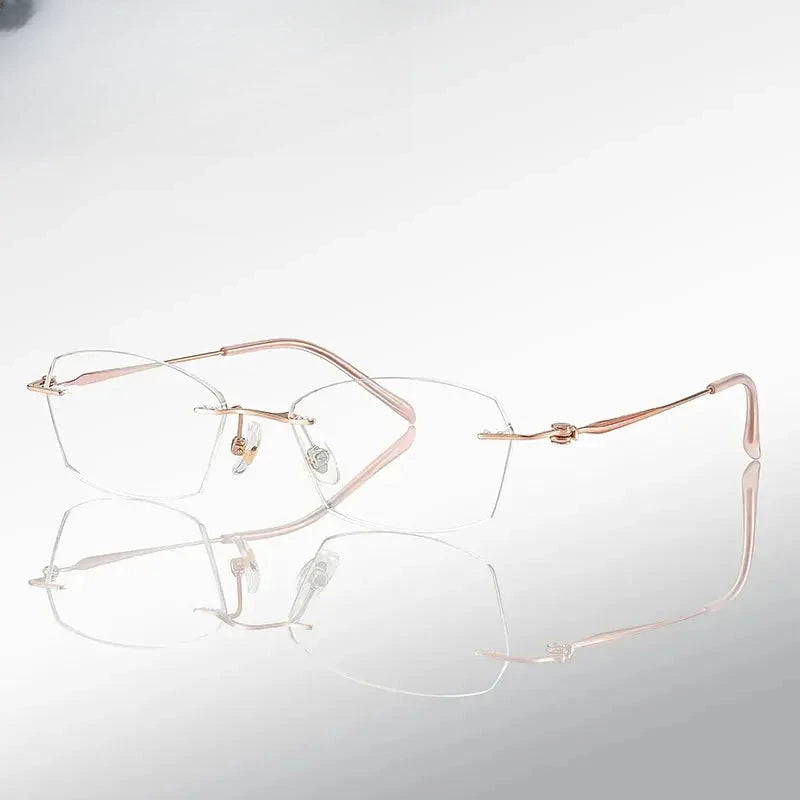 Women's Cat Eye Rimless Titanium Prescription Glasses 611079 — view 1 | Rx Spectacle