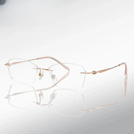 Women's Cat Eye Rimless Titanium Prescription Glasses 611079 — view 1 | Rx Spectacle