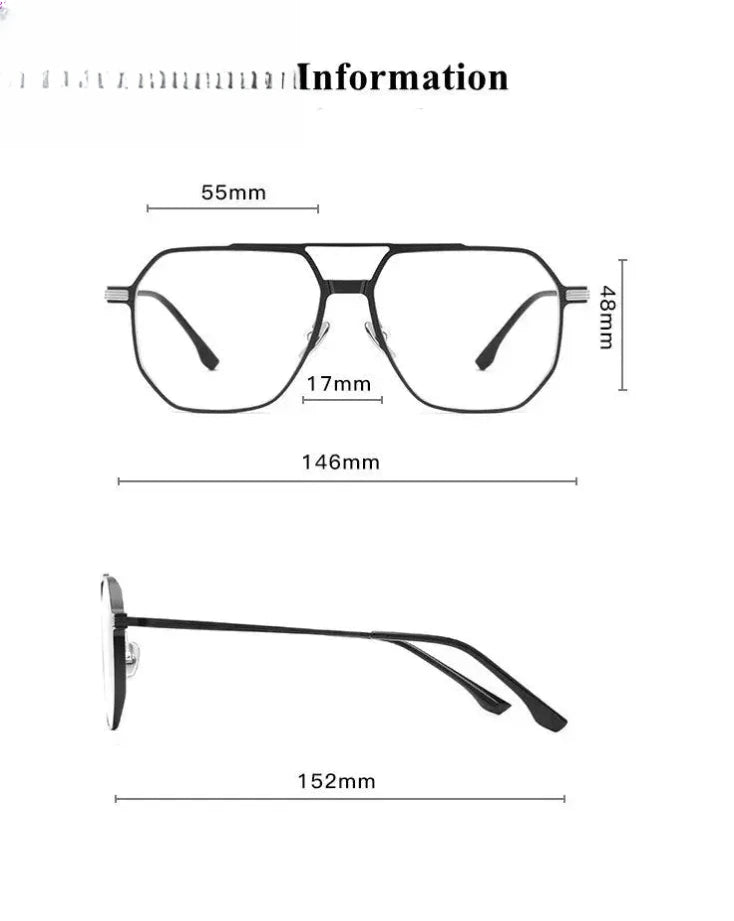 Unisex Square Full Rim Double Bridge Clip-On Prescription Glasses 99064 — view 2 | Rx Spectacle