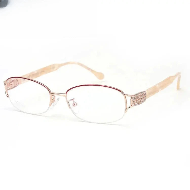 Women's Oval Semi-Rimless Titanium Prescription Glasses 882392 — view 5 | Rx Spectacle