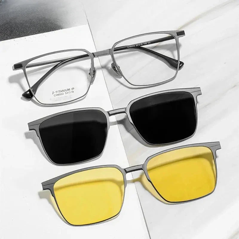 Men's Square Full Rim Titanium Clip-On Prescription Glasses 888002 — view 1 | Rx Spectacle