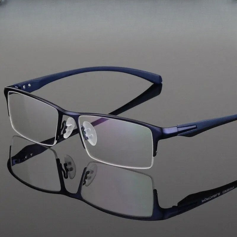 Men's Rectangular Semi-Rimless Titanium Prescription Glasses 9065 — view 1 | Rx Spectacle