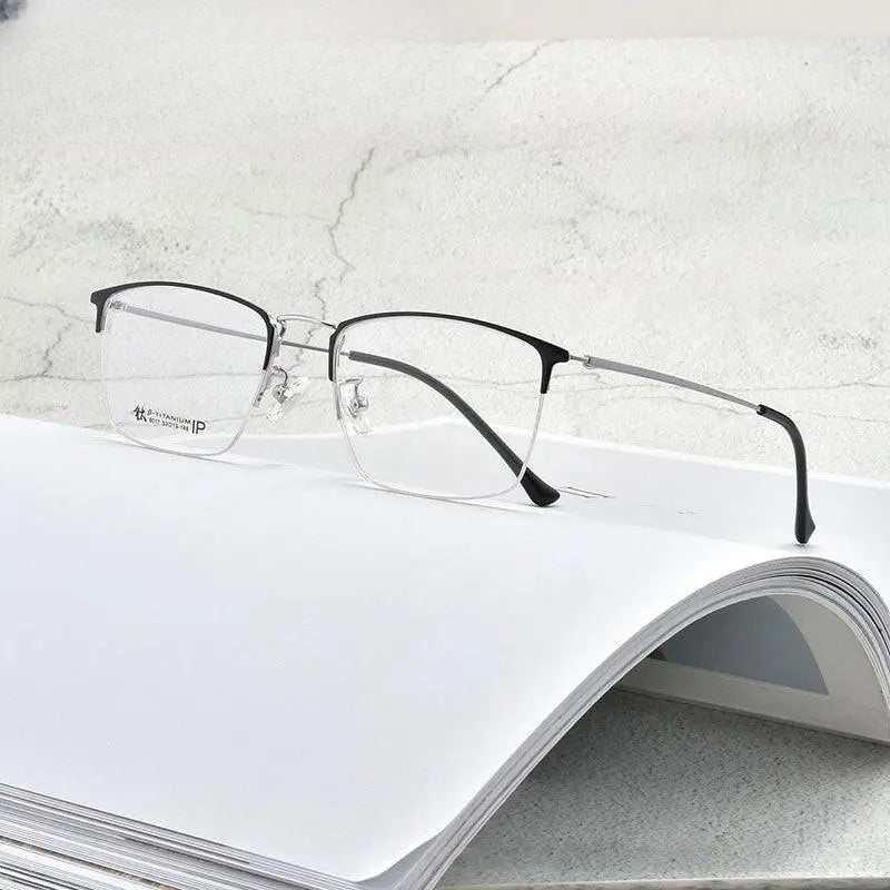 Unisex Square Semi-Rimless Titanium Prescription Glasses 8017 — view 1 | Rx Spectacle