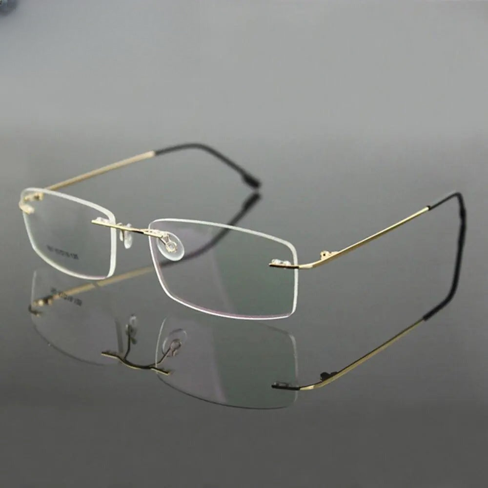 Unisex Rectangular Rimless Titanium Prescription Glasses 763 — view 9 | Rx Spectacle