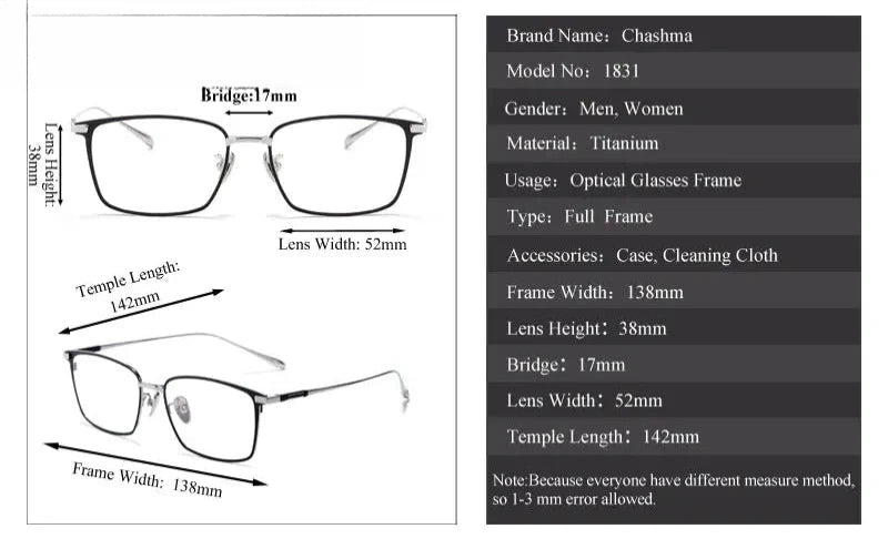 Women's Square Full Rim Titanium Prescription Glasses 18314 — view 2 | Rx Spectacle