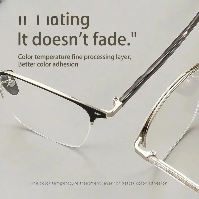 Unisex Square Semi-Rimless Alloy Reading Glasses 44888 — view 4 | Rx Spectacle