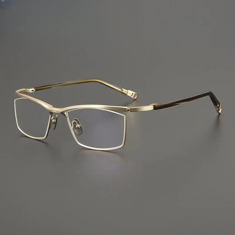 Unisex Browline Semi-Rimless Titanium Prescription Glasses Gxyj2663 — view 3 | Rx Spectacle