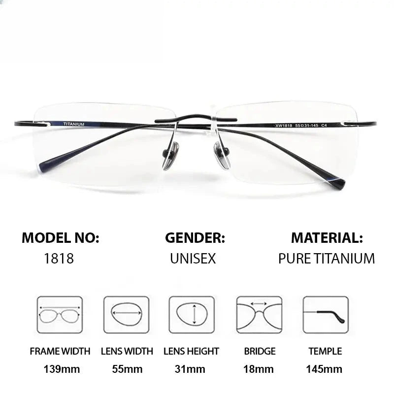 Unisex Square Rimless Titanium Prescription Glasses 401818 — view 3 | Rx Spectacle