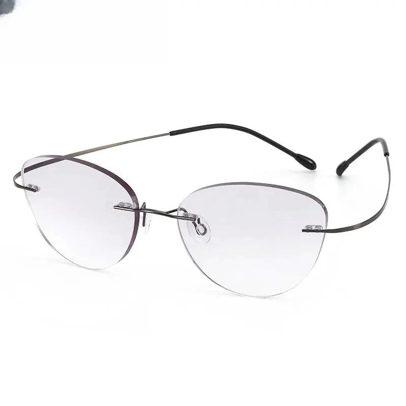 Women's Cat Eye Rimless Titanium Screwless Prescription Glasses 660742 — view 6 | Rx Spectacle