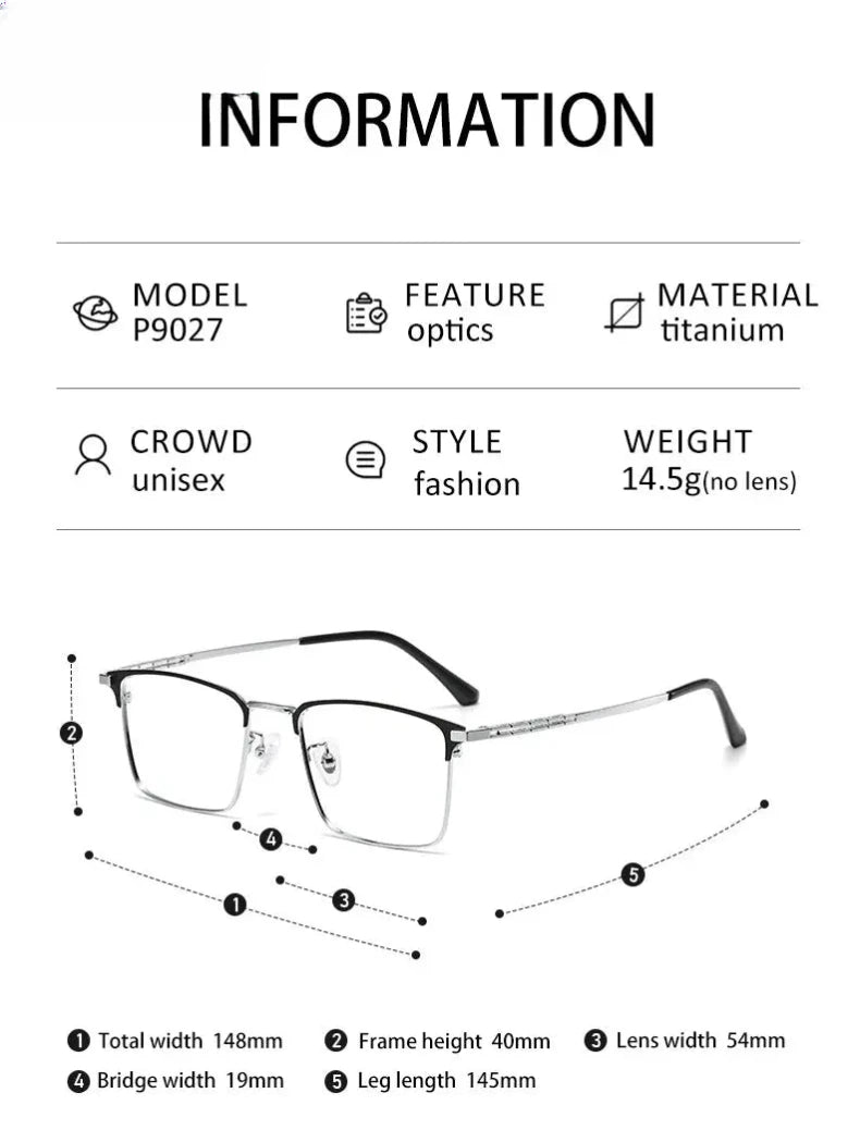 Unisex Square Semi-Rimless Titanium Oversized Reading Glasses 9027 — view 10 | Rx Spectacle
