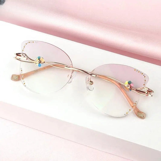 Women's Butterfly Rimless Titanium Prescription Glasses 88061 — view 1 | Rx Spectacle