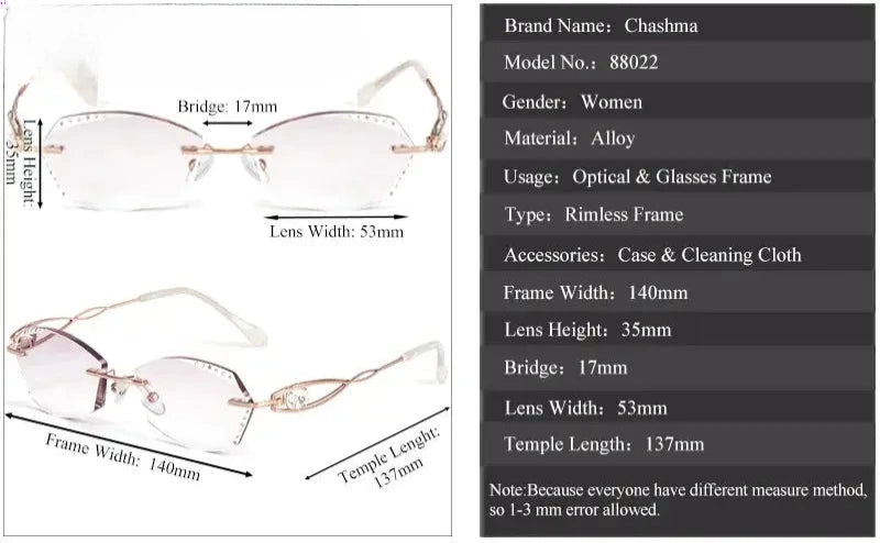 Women's Oval Rimless Titanium Prescription Glasses 888022 — view 2 | Rx Spectacle