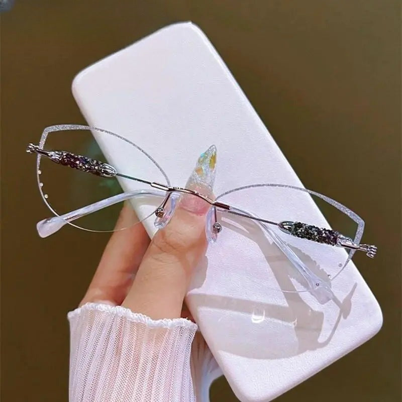 Women's Cat Eye Rimless Titanium Prescription Glasses H1 — view 2 | Rx Spectacle