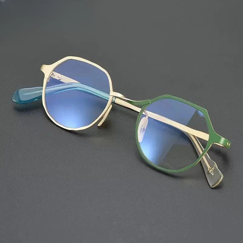 Unisex Round Full Rim Titanium Flat Top Prescription Glasses Gxyj1219 — view 4 | Rx Spectacle