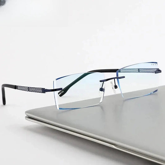 Men's Square Rimless Titanium Prescription Glasses 377616 — view 1 | Rx Spectacle