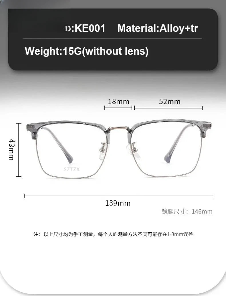 Men's Square Full Rim Alloy Reading Glasses Ke001 — view 11 | Rx Spectacle