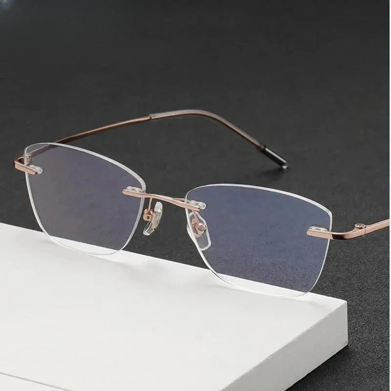 Women's Cat Eye Rimless Titanium Reading Glasses 941022 — view 1 | Rx Spectacle