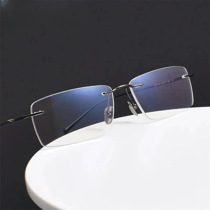Unisex Square Rimless Titanium Prescription Glasses 401818 — view 1 | Rx Spectacle