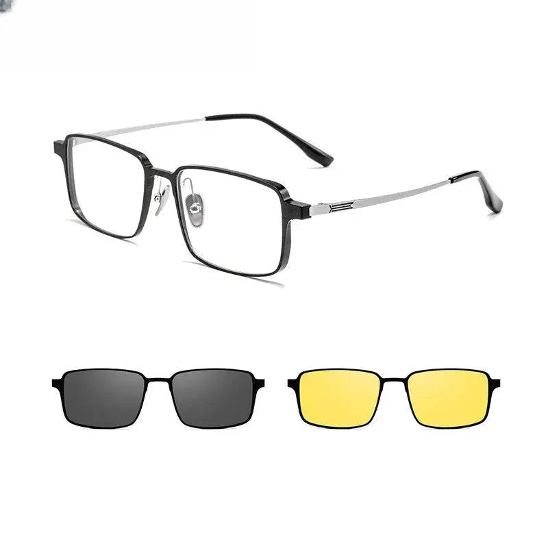 Men's Square Full Rim Titanium Clip-On Prescription Glasses 39909 — view 4 | Rx Spectacle