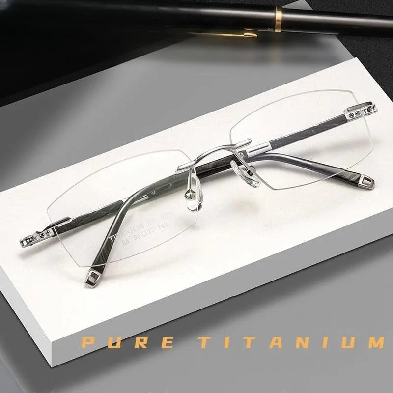 Men's Rectangular Rimless Titanium Prescription Glasses Z8wk — view 1 | Rx Spectacle
