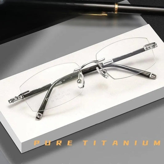 Men's Rectangular Rimless Titanium Prescription Glasses Z8wk — view 1 | Rx Spectacle