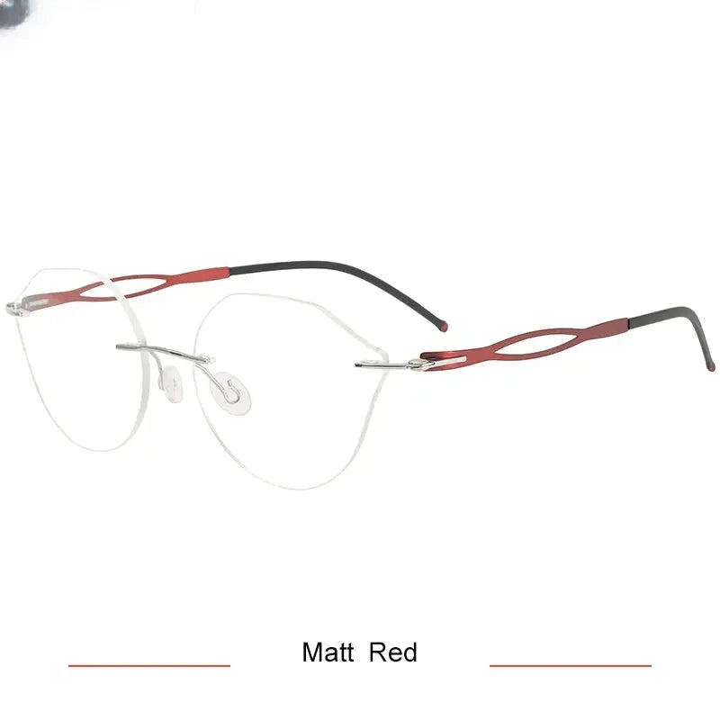 Women's Cat Eye Rimless Titanium Screwless Prescription Glasses 55005 — view 4 | Rx Spectacle