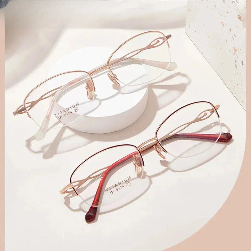 Women's Oval Semi-Rimless Titanium Prescription Glasses 6174 — view 1 | Rx Spectacle