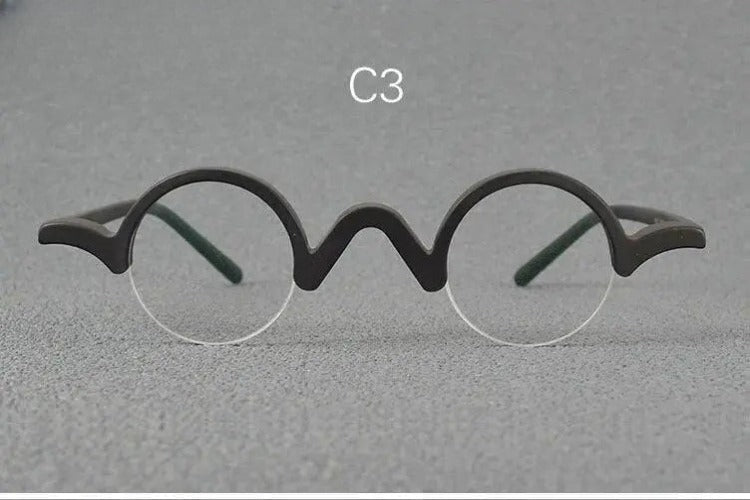 Unisex Round Semi-Rimless Acetate Prescription Glasses — view 9 | Rx Spectacle