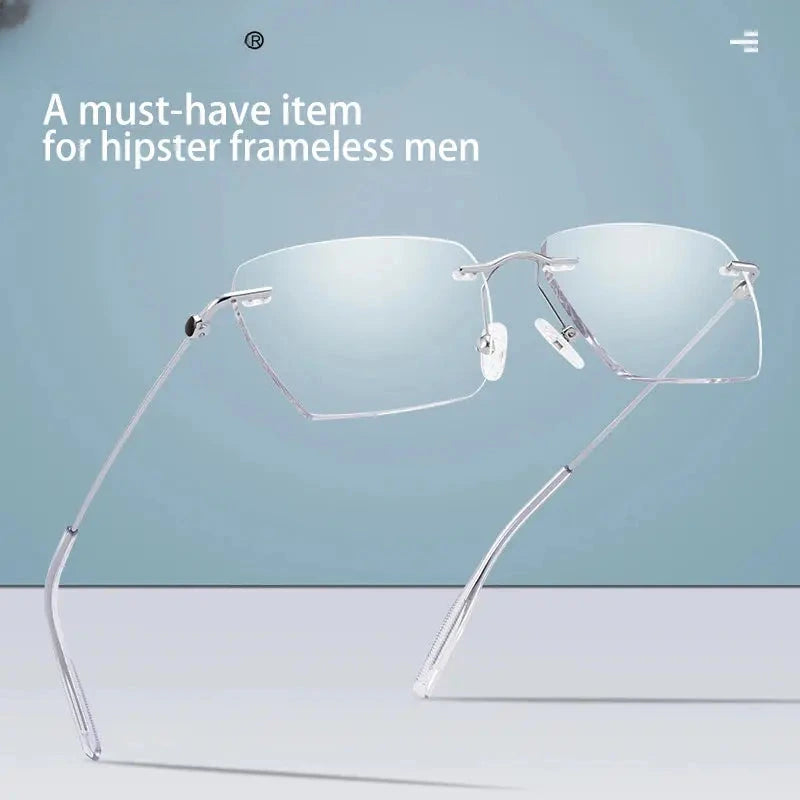 Unisex Square Rimless Titanium Reading Glasses V0620 — view 4 | Rx Spectacle