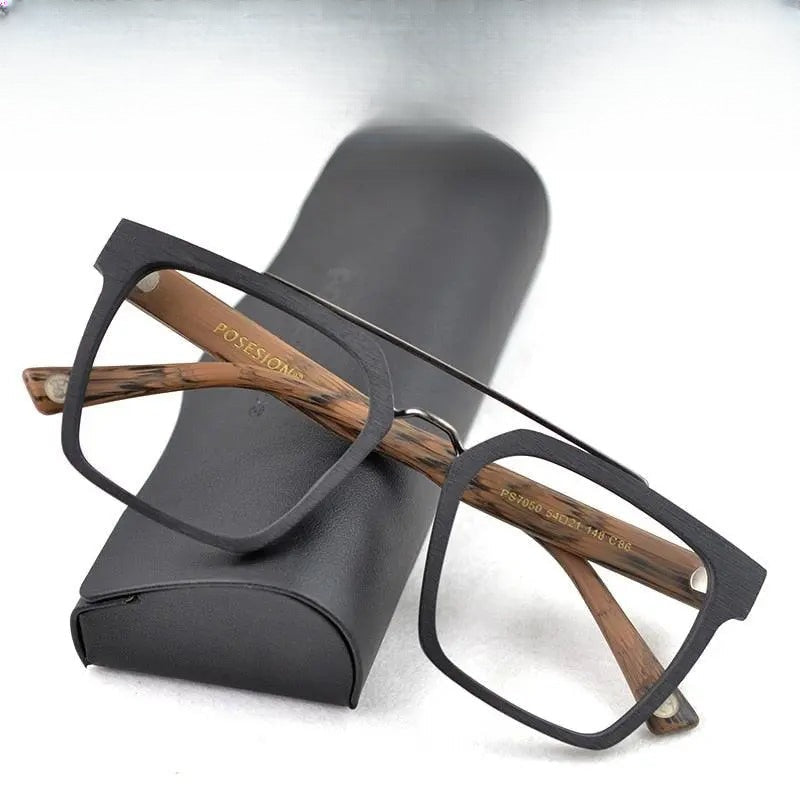 Men's Square Full Rim Wood Prescription Glasses Ps7050 — view 1 | Rx Spectacle