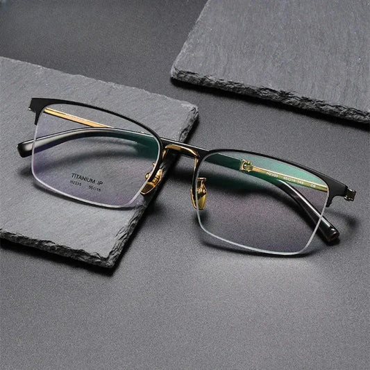 Men's Square Semi-Rimless Titanium Prescription Glasses 872335 — view 1 | Rx Spectacle