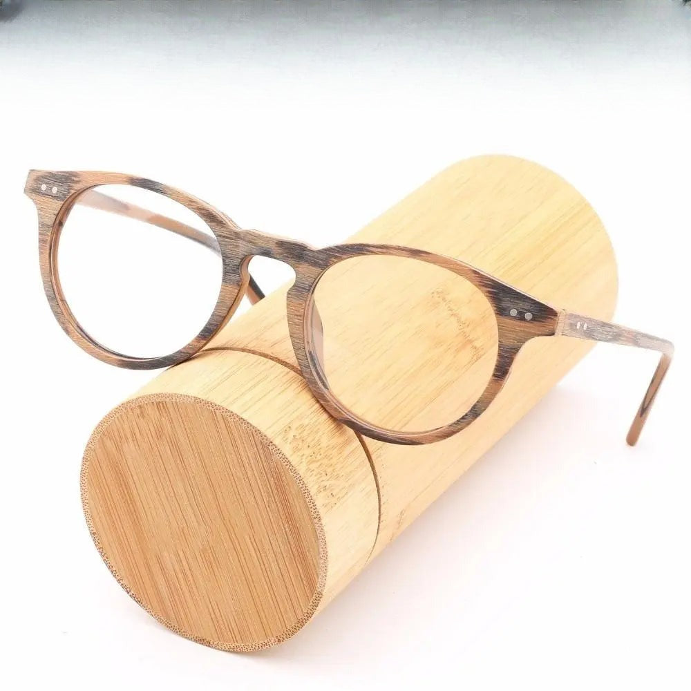 Unisex Round Full Rim Wood Prescription Glasses Lhb030 — view 1 | Rx Spectacle