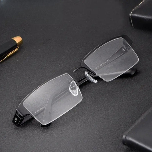 Men's Square Semi-Rimless Titanium Prescription Glasses 119 — view 1 | Rx Spectacle