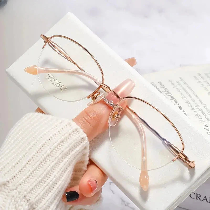 Women's Cat Eye Semi-Rimless Titanium Reading Glasses 47010 — view 3 | Rx Spectacle