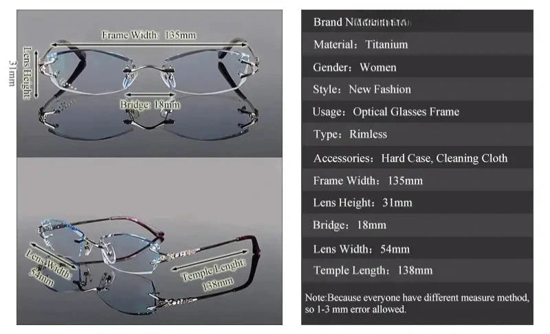 Women's Oval Rimless Titanium Prescription Glasses 166028 — view 2 | Rx Spectacle