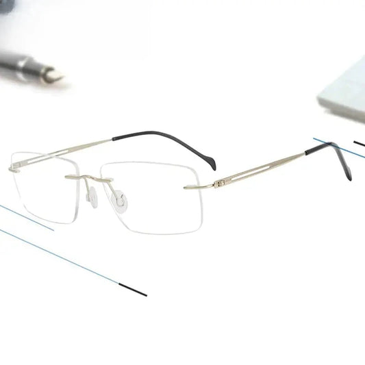 Unisex Square Rimless Titanium Prescription Glasses 875019 — view 1 | Rx Spectacle
