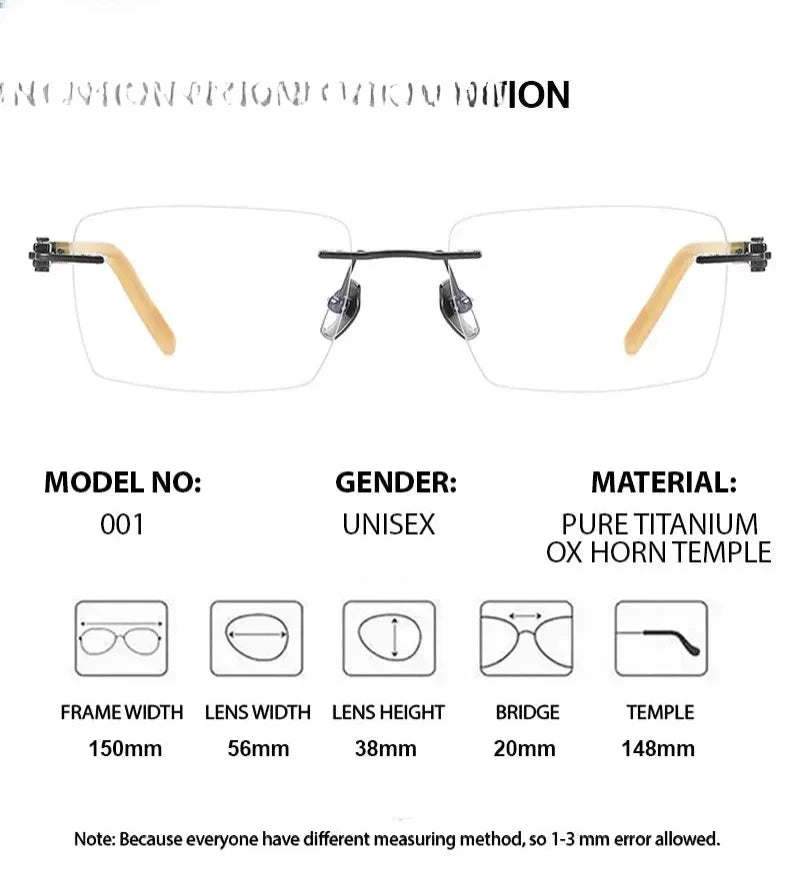 Men's Square Rimless Titanium Prescription Glasses 611150 — view 2 | Rx Spectacle