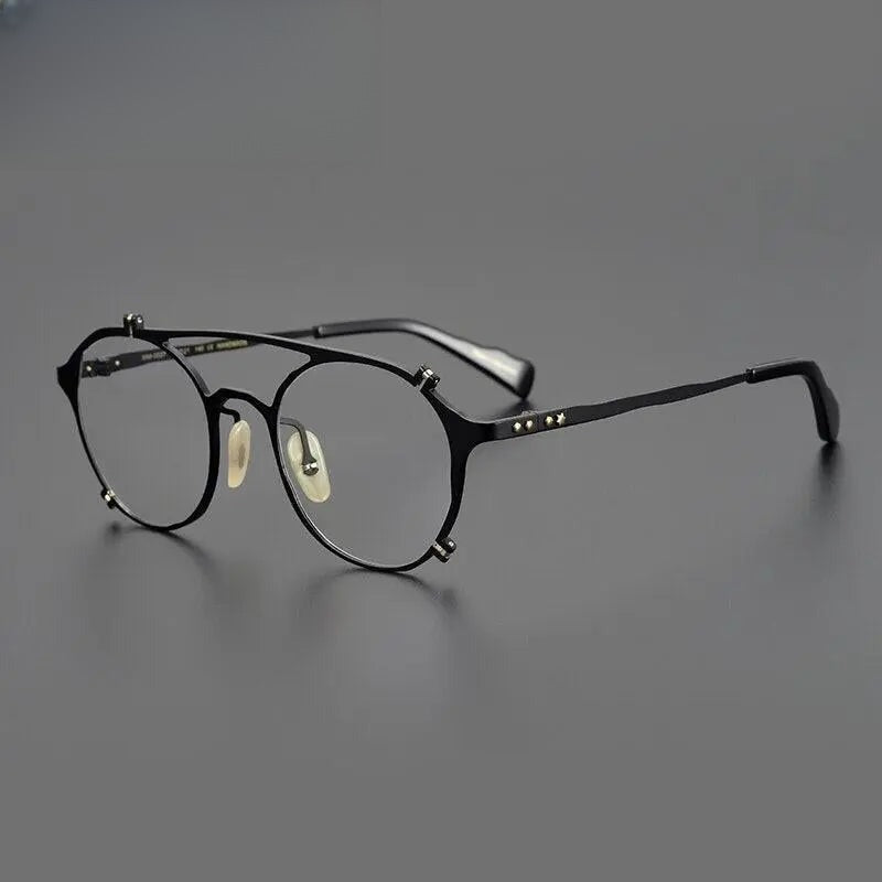 Unisex Round Full Rim Titanium Double Bridge Prescription Glasses Gxyj1026 — view 7 | Rx Spectacle