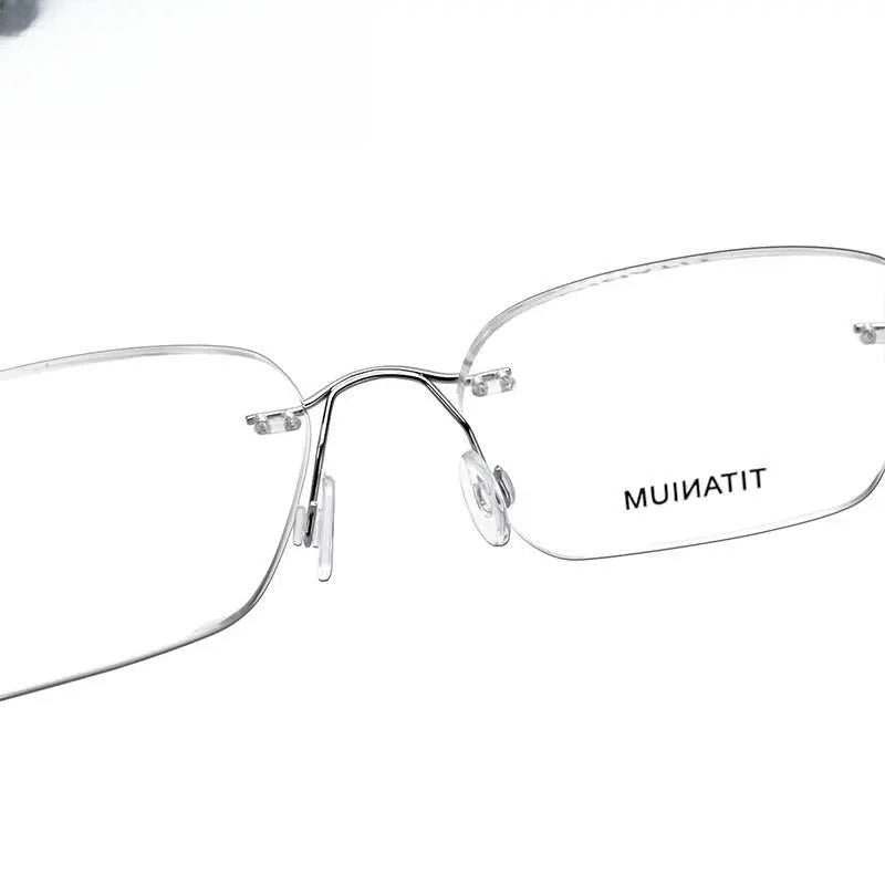 Unisex Rectangular Rimless Titanium Prescription Glasses 16016 — view 8 | Rx Spectacle