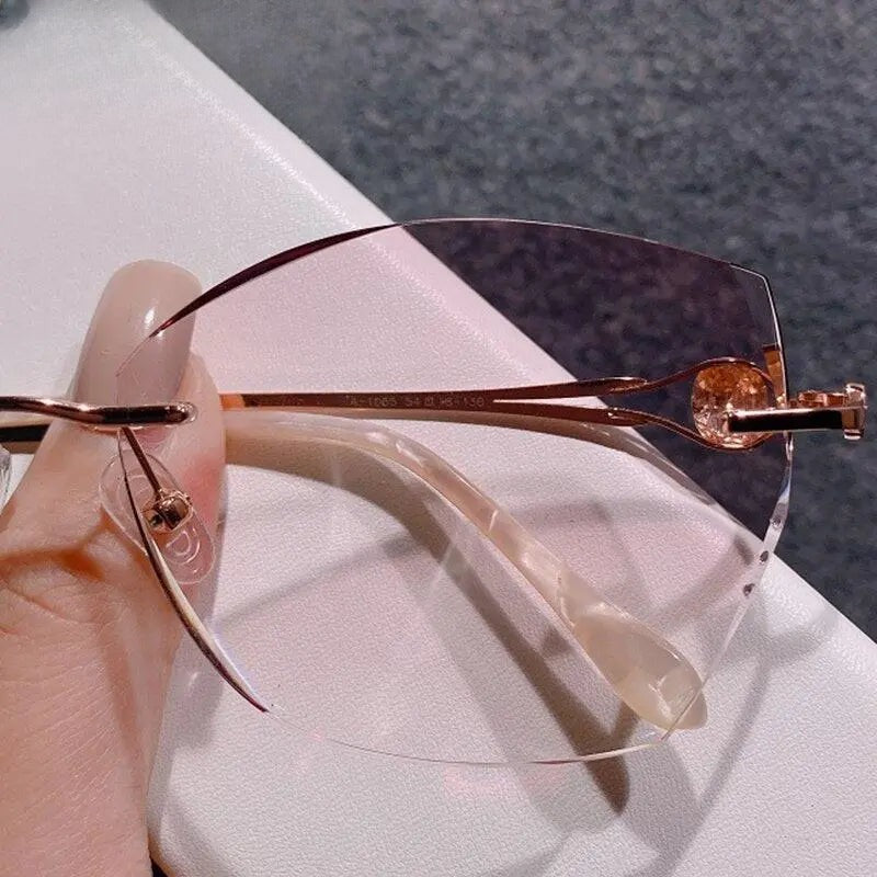 Women's Cat Eye Rimless Titanium Prescription Glasses 98101 — view 7 | Rx Spectacle