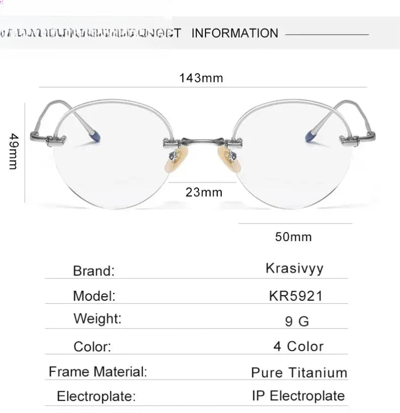 Men's Round Semi-Rimless Titanium Prescription Glasses K5921 — view 10 | Rx Spectacle