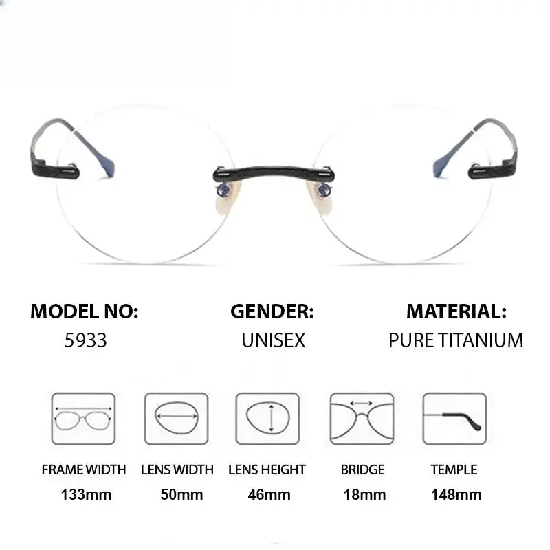 Women's Round Rimless Titanium Prescription Glasses 885933 — view 2 | Rx Spectacle