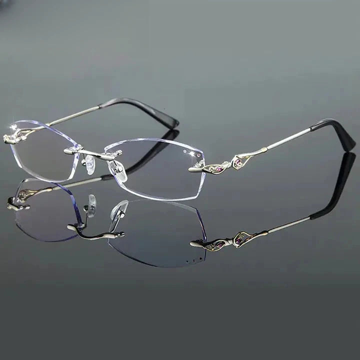 Women's Oval Rimless Titanium Prescription Glasses 80157 — view 4 | Rx Spectacle