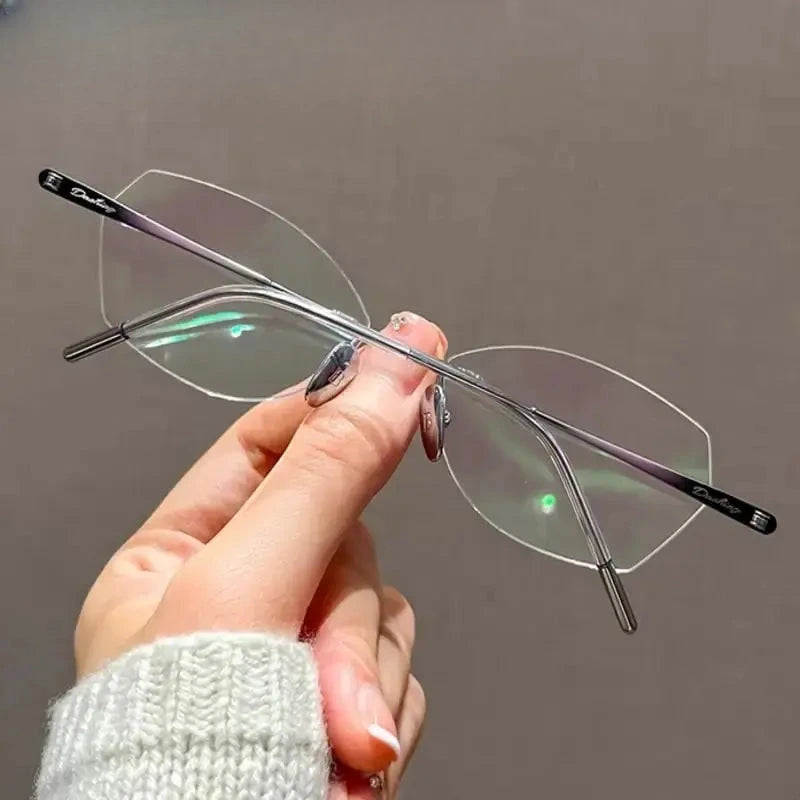 Women's Cat Eye Rimless Titanium Prescription Glasses 60254 — view 4 | Rx Spectacle