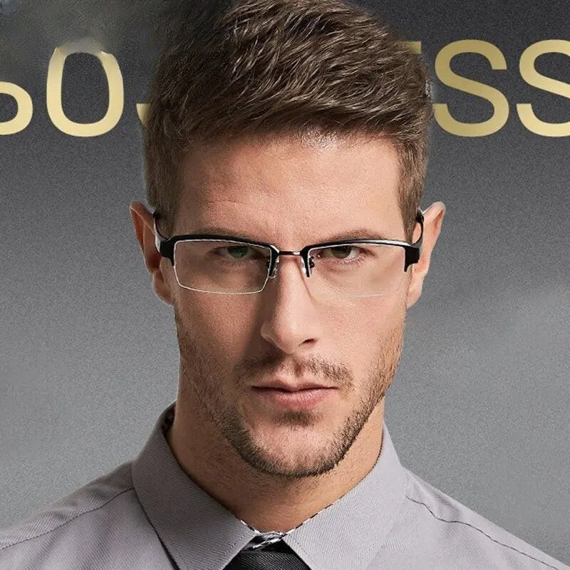 Men's Square Semi-Rimless Titanium Prescription Glasses 119 — view 9 | Rx Spectacle