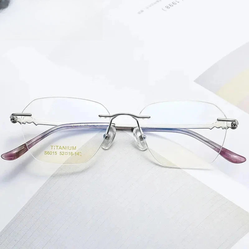 Women's Oval Rimless Titanium Flat Top Prescription Glasses 6015 — view 1 | Rx Spectacle